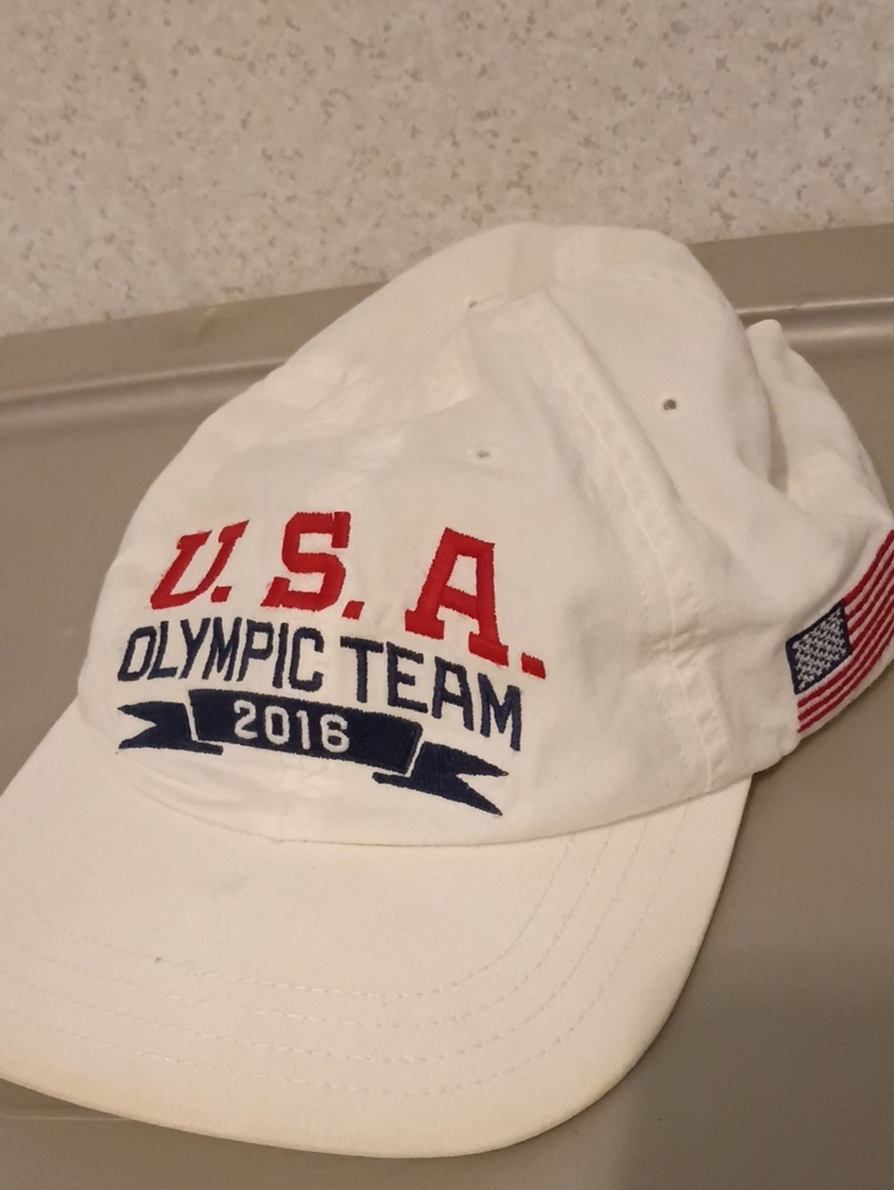 Polo by Ralph Lauren White Baseball Cap with Red & Navy USA Embroidery